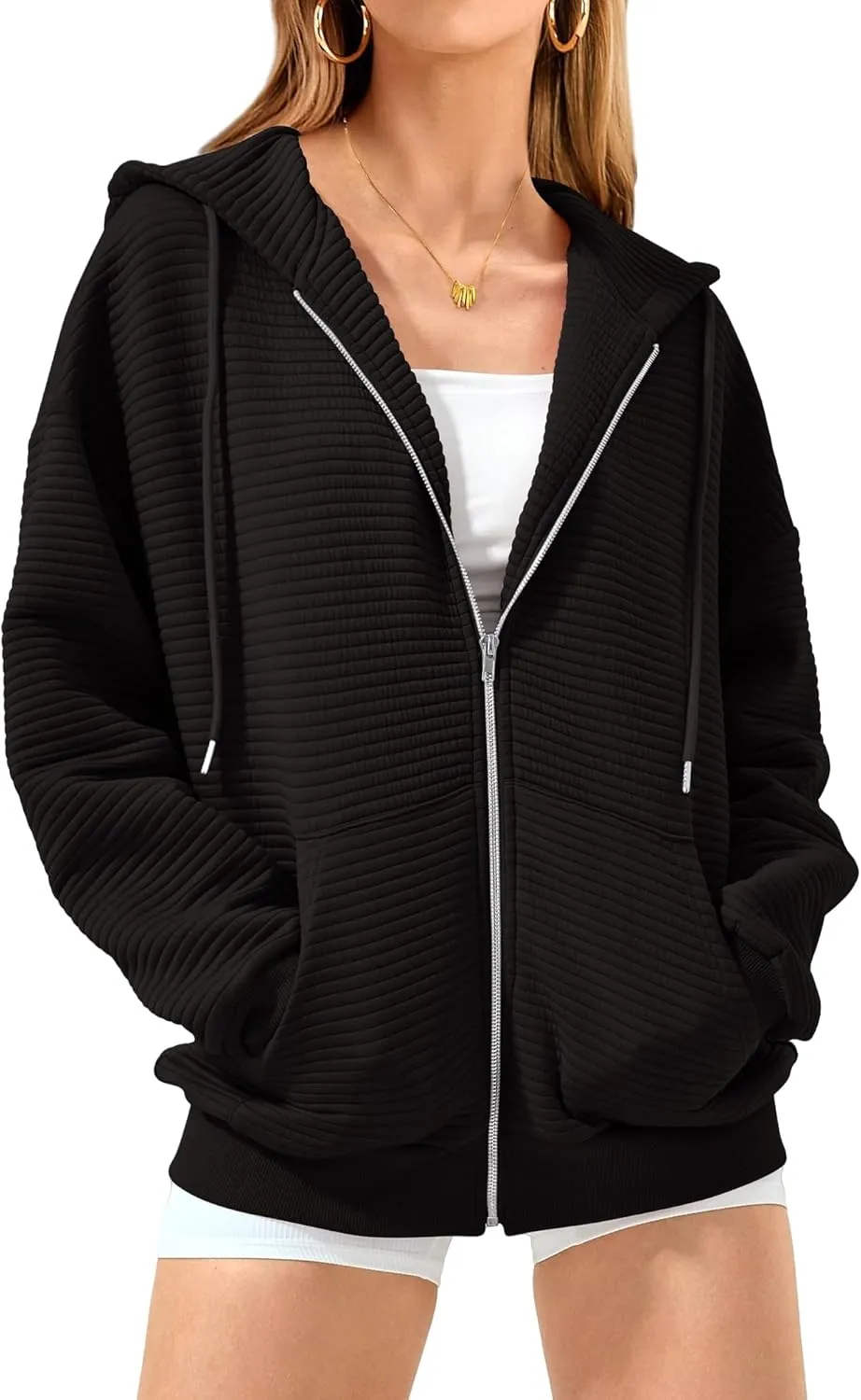 Zip Up Hoodie Women Sweatshirts for Women Y2K Quilted Jackets Hoodies Oversized Winter Fall Outfits Casual Fashion Top